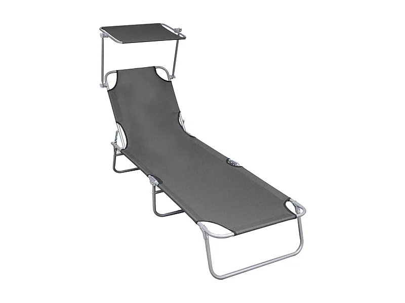 Chaise longue pliable avec auvent Gris Aluminium