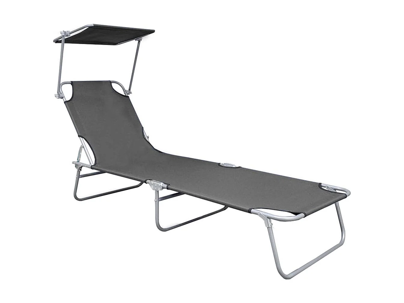 Chaise longue pliable avec auvent Gris Aluminium
