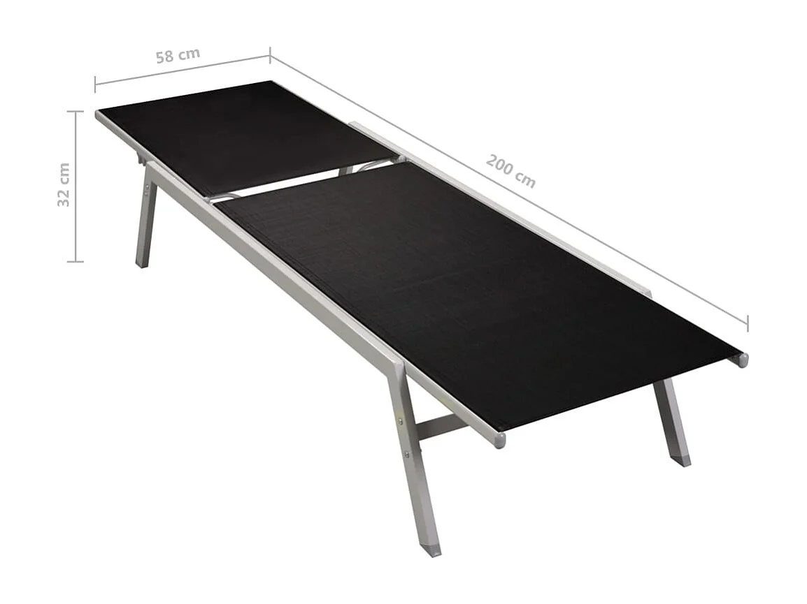 Chaise longue Acier et textilène Noir 2