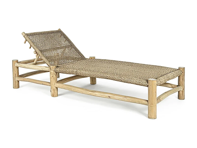Chaise longue inclinable en bois teck naturel Landry