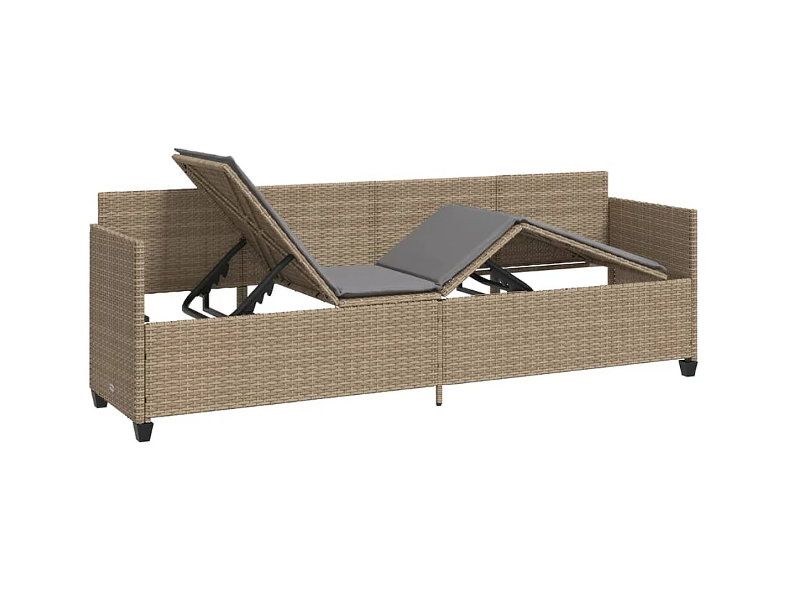 Chaise longue avec coussins beige résine tressée