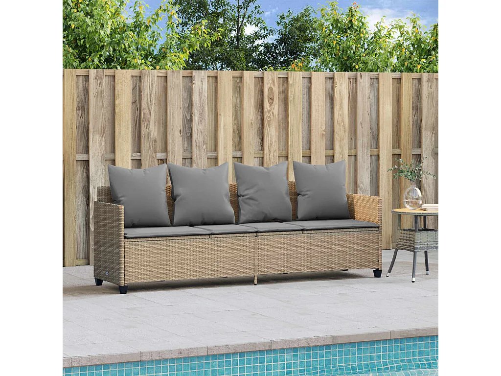 Chaise longue avec coussins beige résine tressée