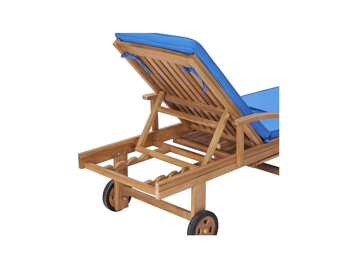 Chaise longue tissu bleu et teck massif clair Evidi