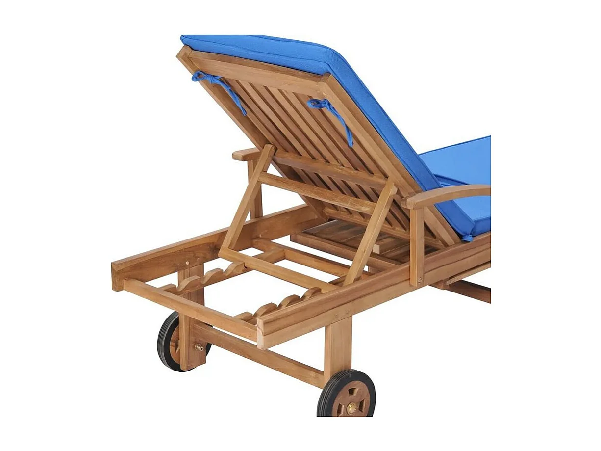 Chaise longue tissu bleu et teck massif clair Evidi