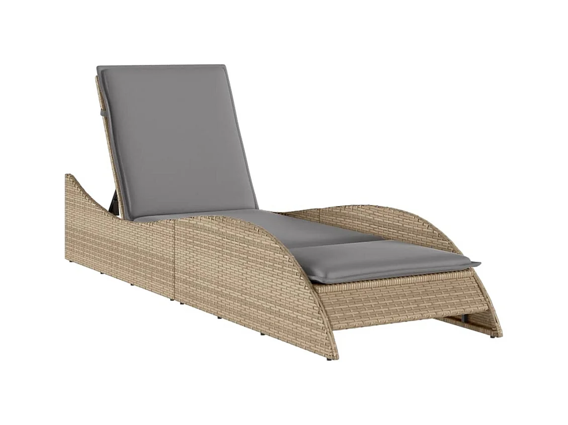 Chaise longue avec coussin beige 60x205x73 résine tressée