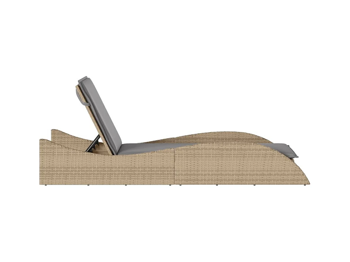 Chaise longue avec coussin beige 60x205x73 résine tressée