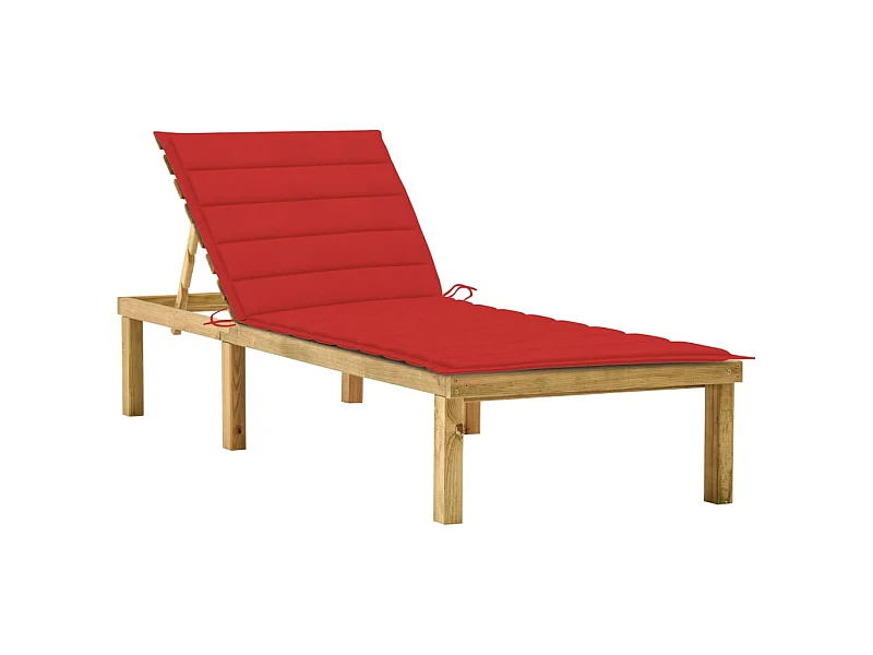 Chaise longue avec coussin rouge Bois de pin imprégné 3