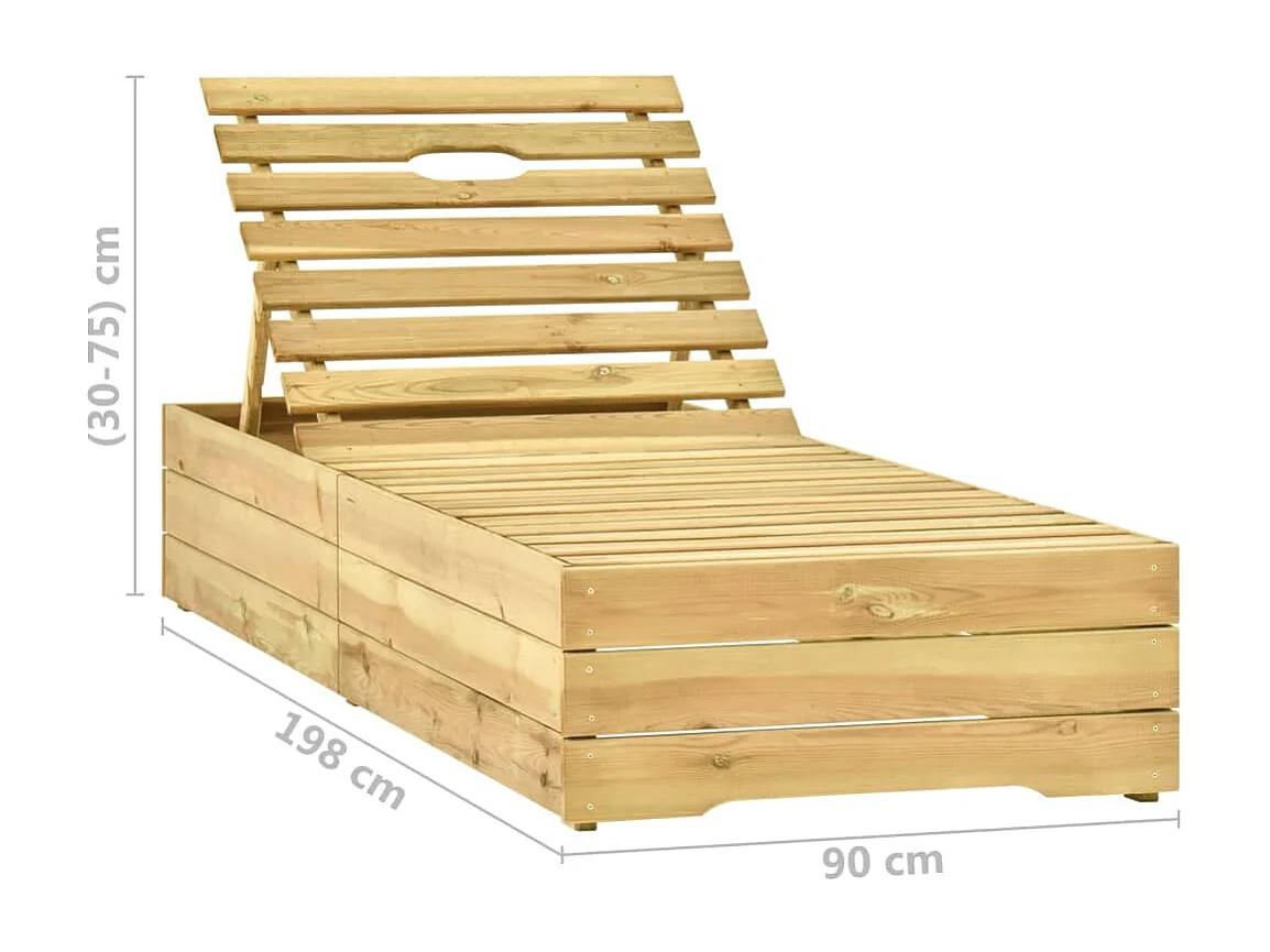 Chaise longue de jardin avec table et coussin Pin imprégné 24