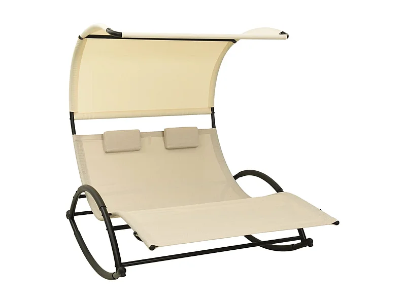 Chaise longue double avec auvent Textilène Crème 2