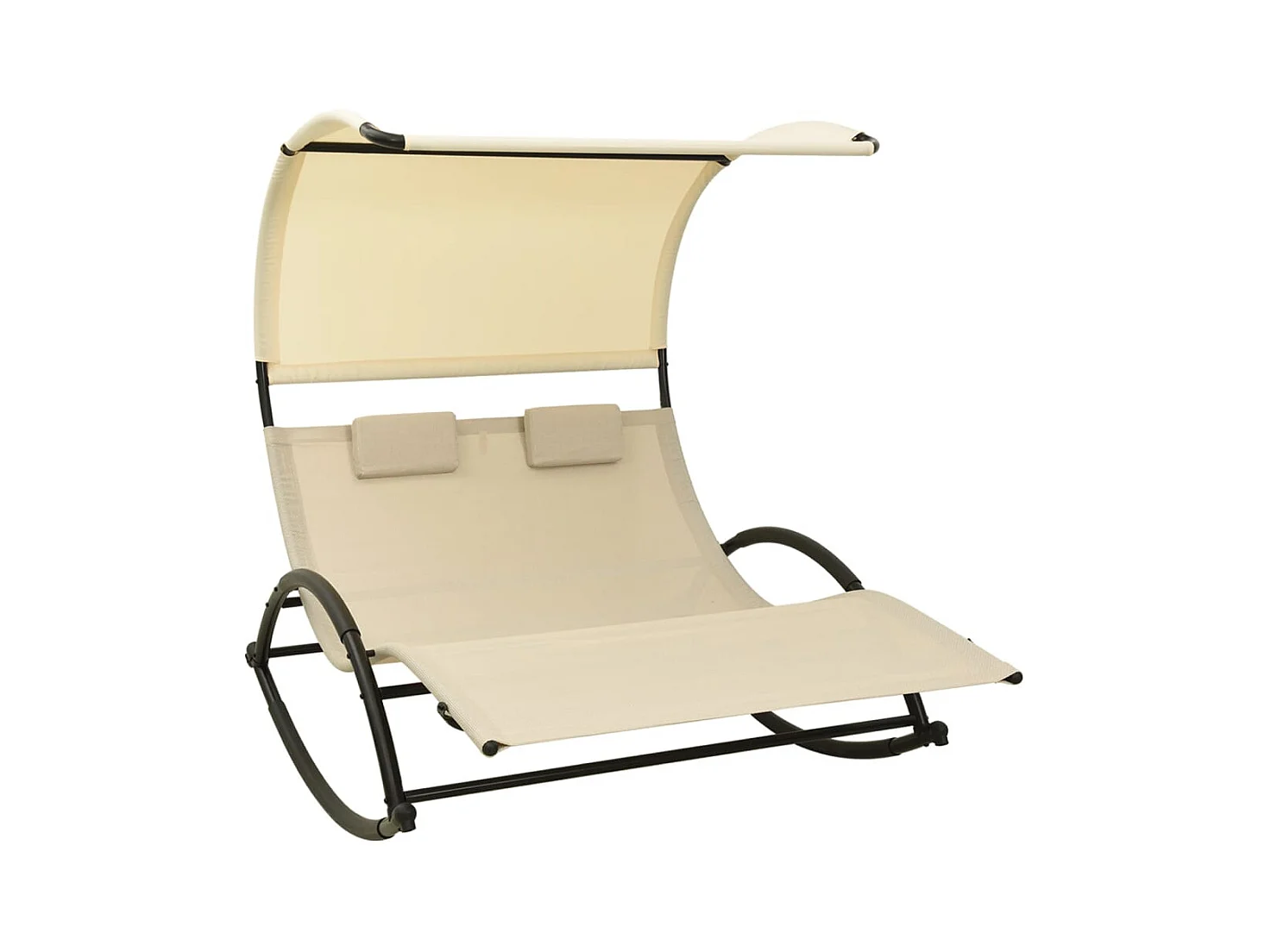 Chaise longue double avec auvent Textilène Crème 2