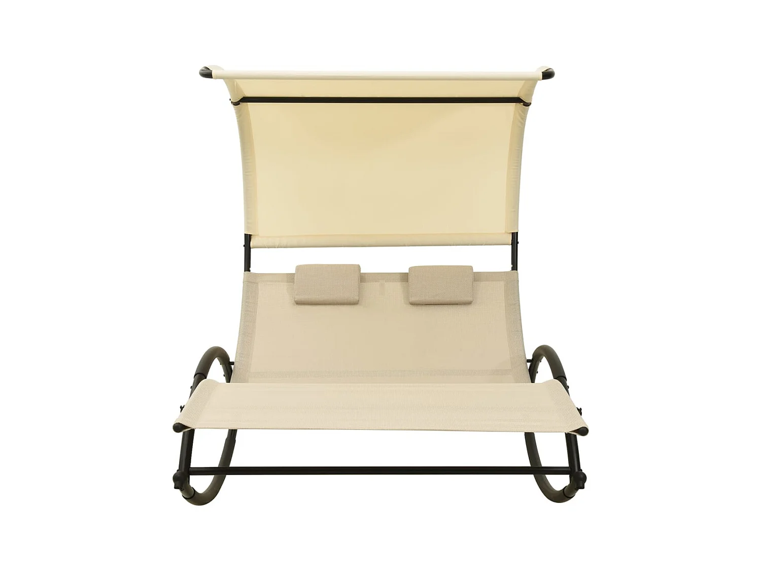 Chaise longue double avec auvent Textilène Crème 2