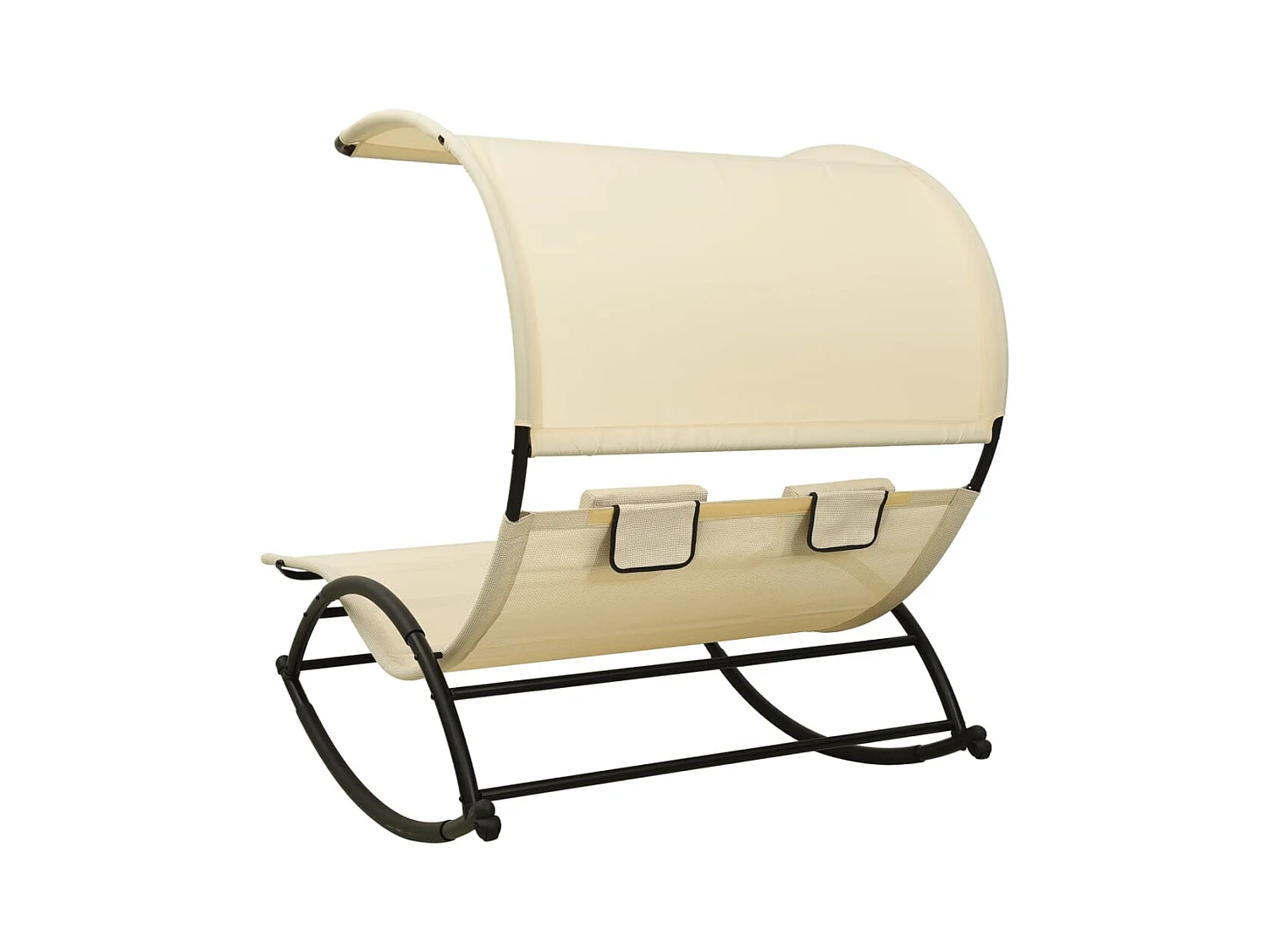 Chaise longue double avec auvent Textilène Crème 2