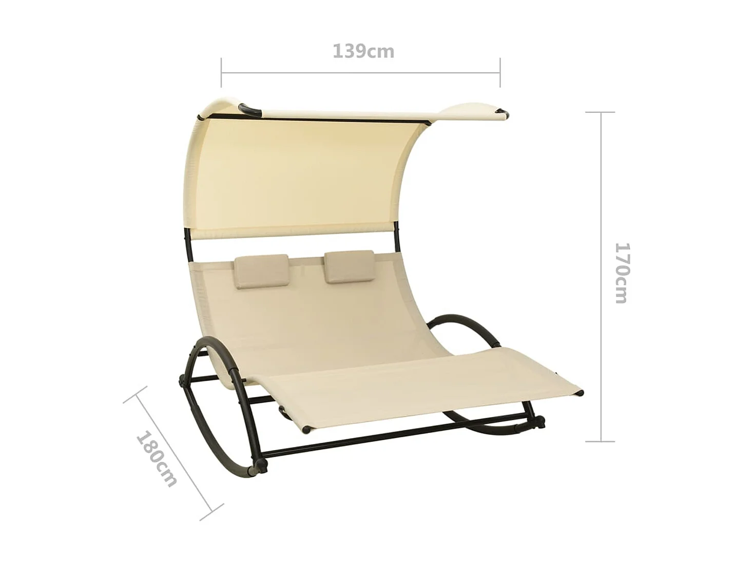 Chaise longue double avec auvent Textilène Crème 2