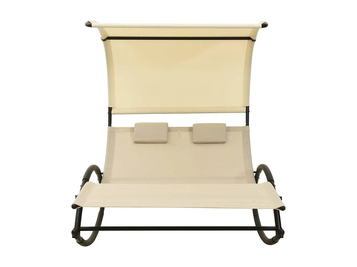 Chaise longue double avec auvent Textilène Crème 2