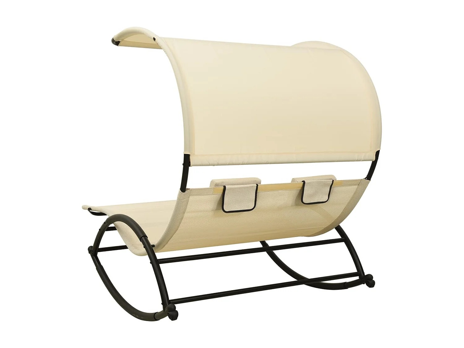 Chaise longue double avec auvent Textilène Crème 2