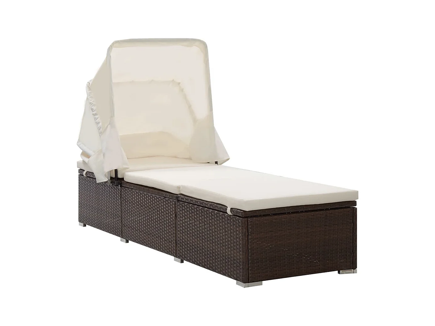 Chaise longue avec auvent et coussin Résine tressée Marron