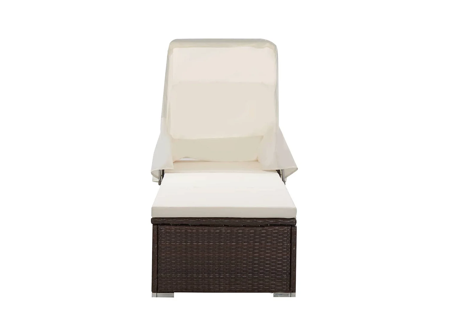 Chaise longue avec auvent et coussin Résine tressée Marron