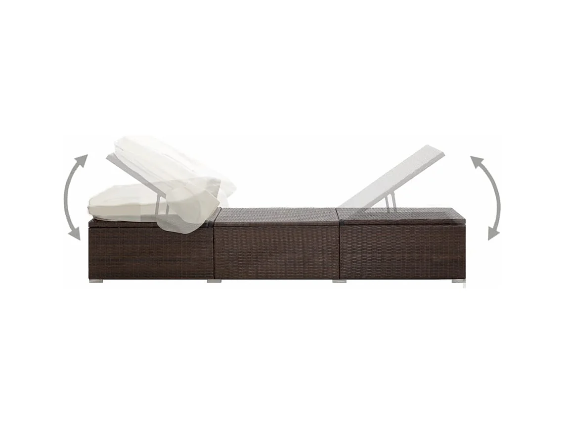 Chaise longue avec auvent et coussin Résine tressée Marron