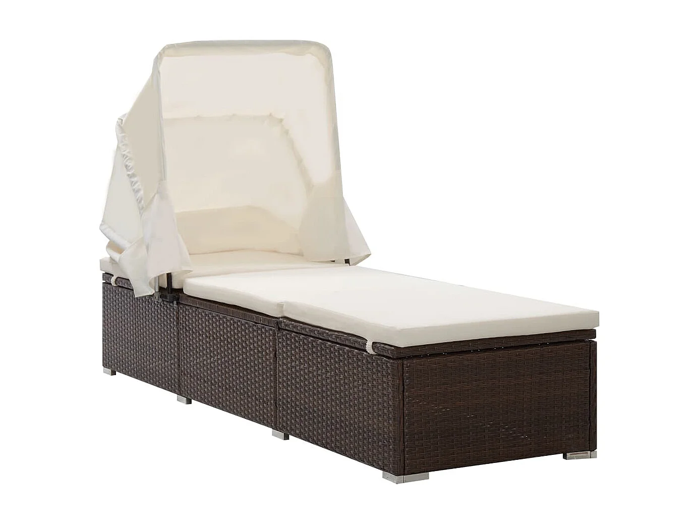 Chaise longue avec auvent et coussin Résine tressée Marron