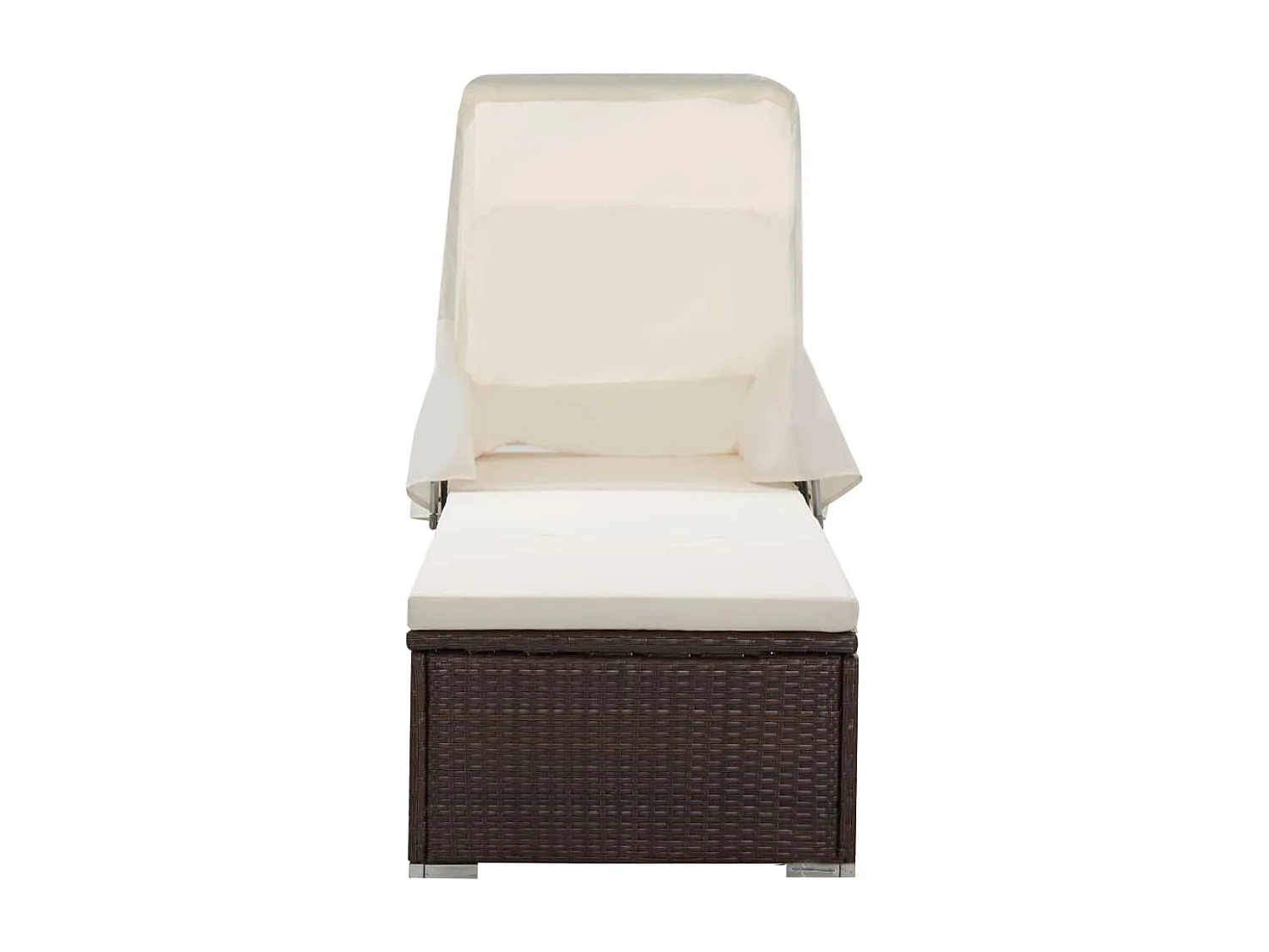 Chaise longue avec auvent et coussin Résine tressée Marron