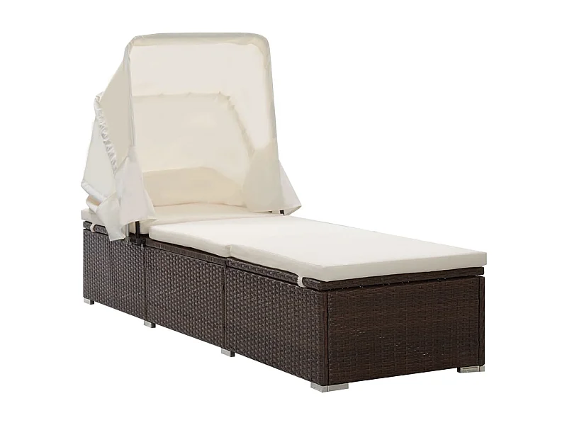 Chaise longue avec auvent et coussin Résine tressée Marron