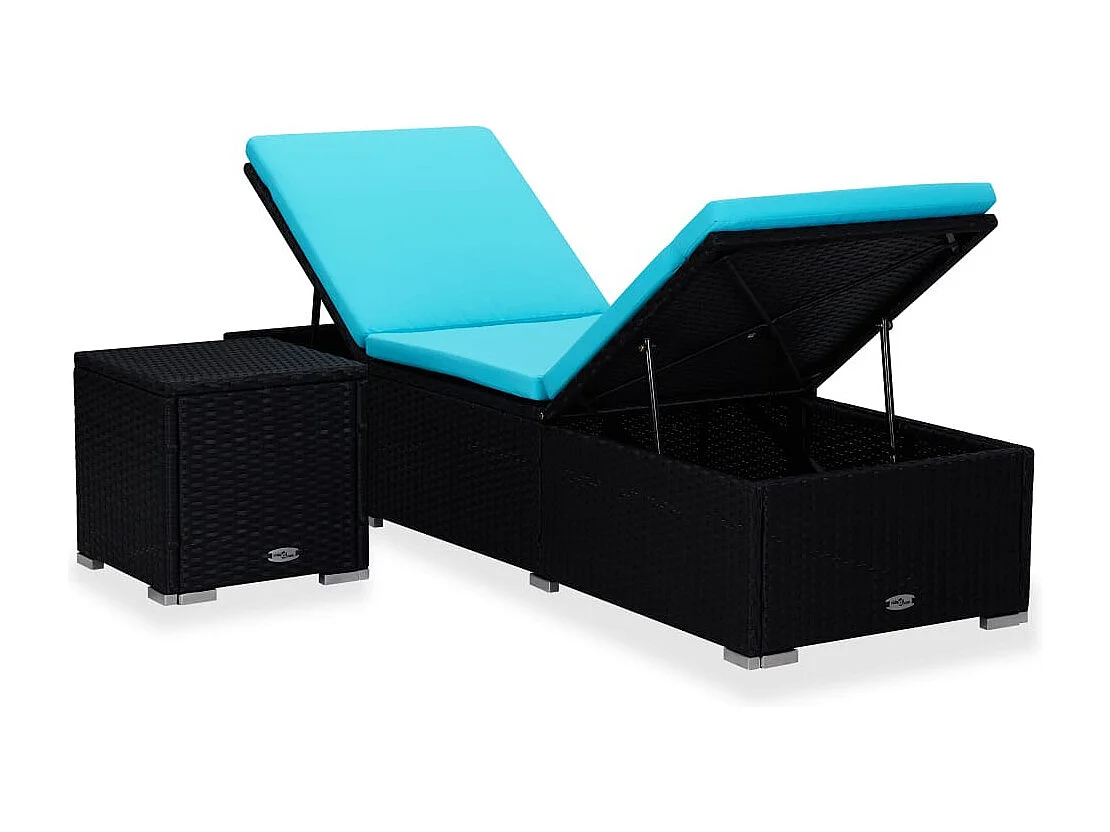 Chaise longue avec coussin et table à thé Résine tressée Bleu