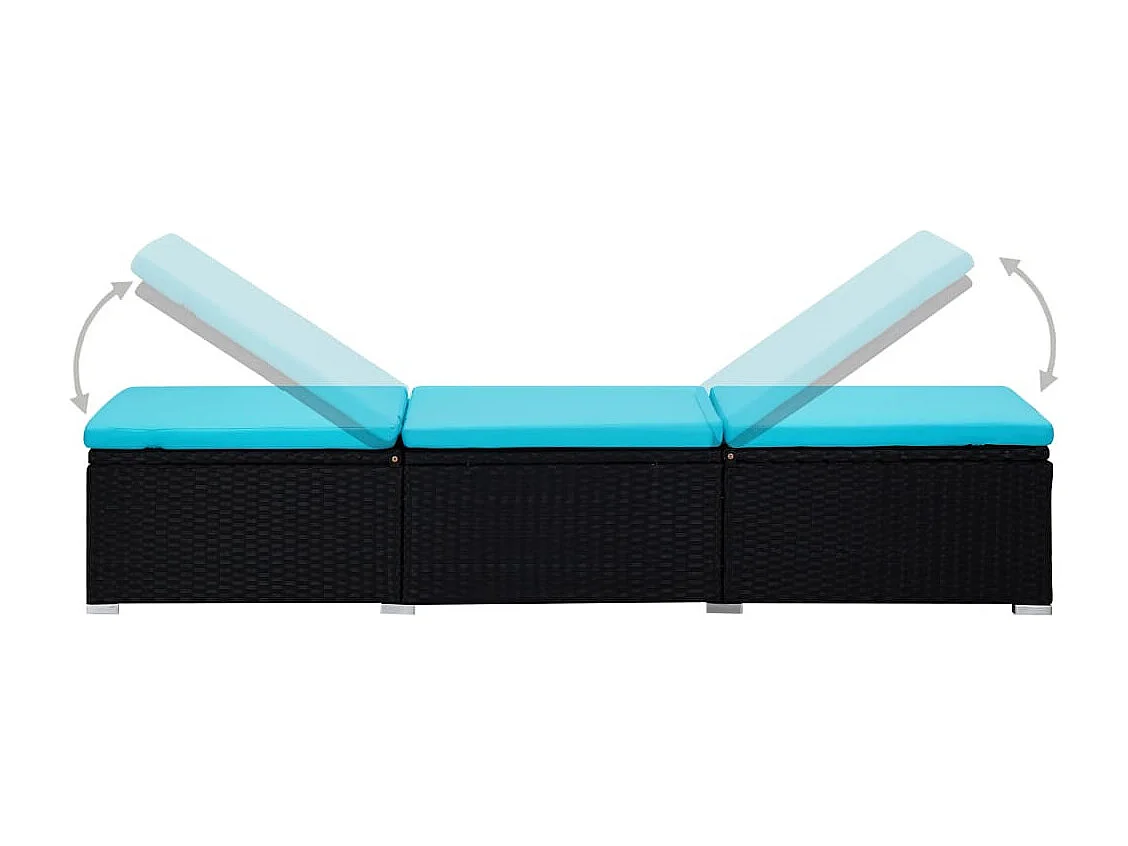 Chaise longue avec coussin et table à thé Résine tressée Bleu