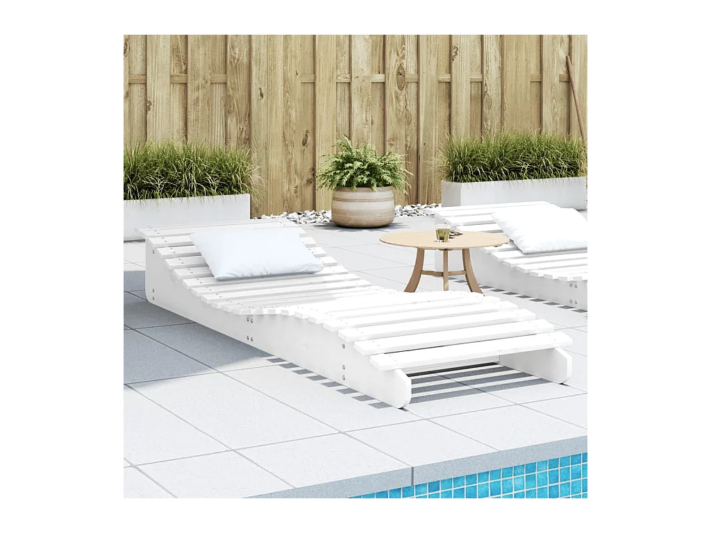 Chaise longue blanc 205x70x31,5 bois massif de pin