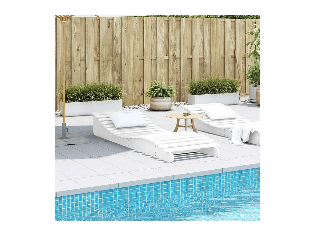 Chaise longue blanc 205x70x31,5 bois massif de pin