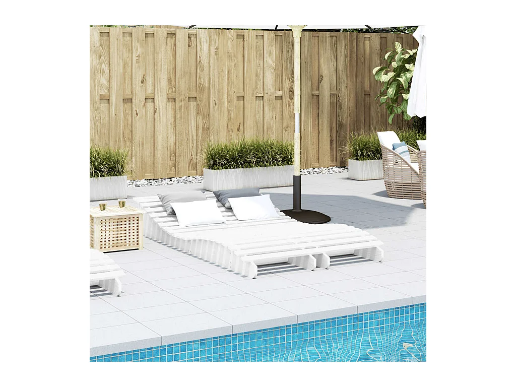 Chaises longues lot de 2 blanc 205x60x31,5 bois massif de pin