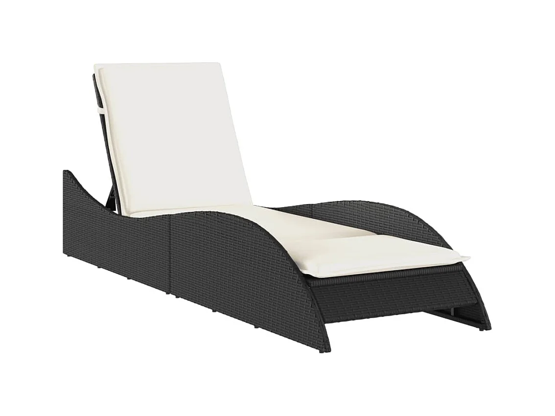 Chaise longue avec coussin noir 60x205x73 résine tressée