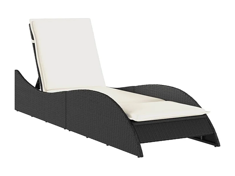 Chaise longue avec coussin noir 60x205x73 résine tressée