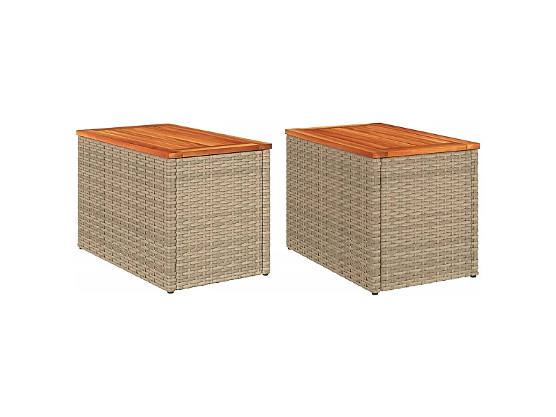 Tables d'appoint de jardin 2 pcs beige rotin bois massif