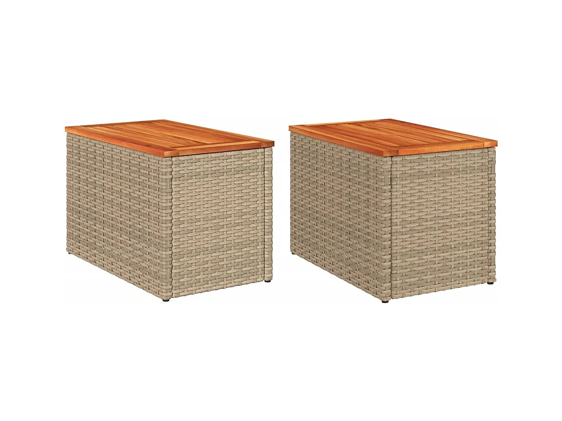 Tables d'appoint de jardin 2 pcs beige rotin bois massif