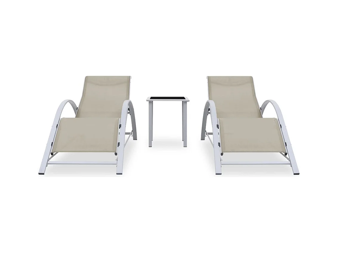 Chaises longues 2 pcs avec table Aluminium Crème