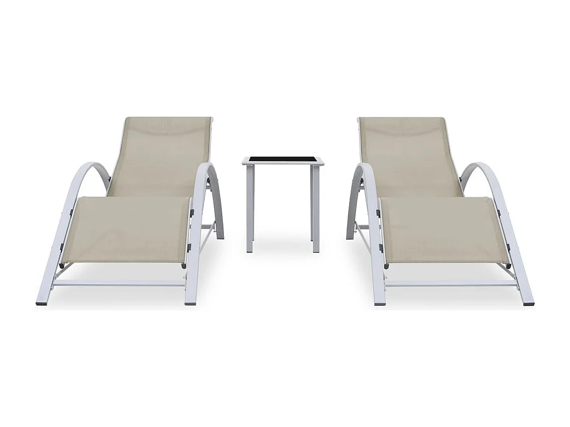 Chaises longues 2 pcs avec table Aluminium Crème