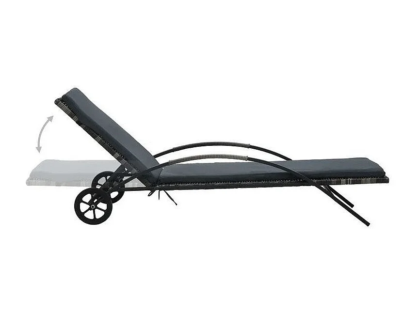 Chaise longue à roulettes tissu et résine tressée gris Tovar