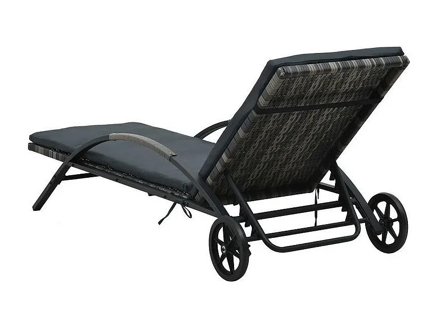 Chaise longue à roulettes tissu et résine tressée gris Tovar