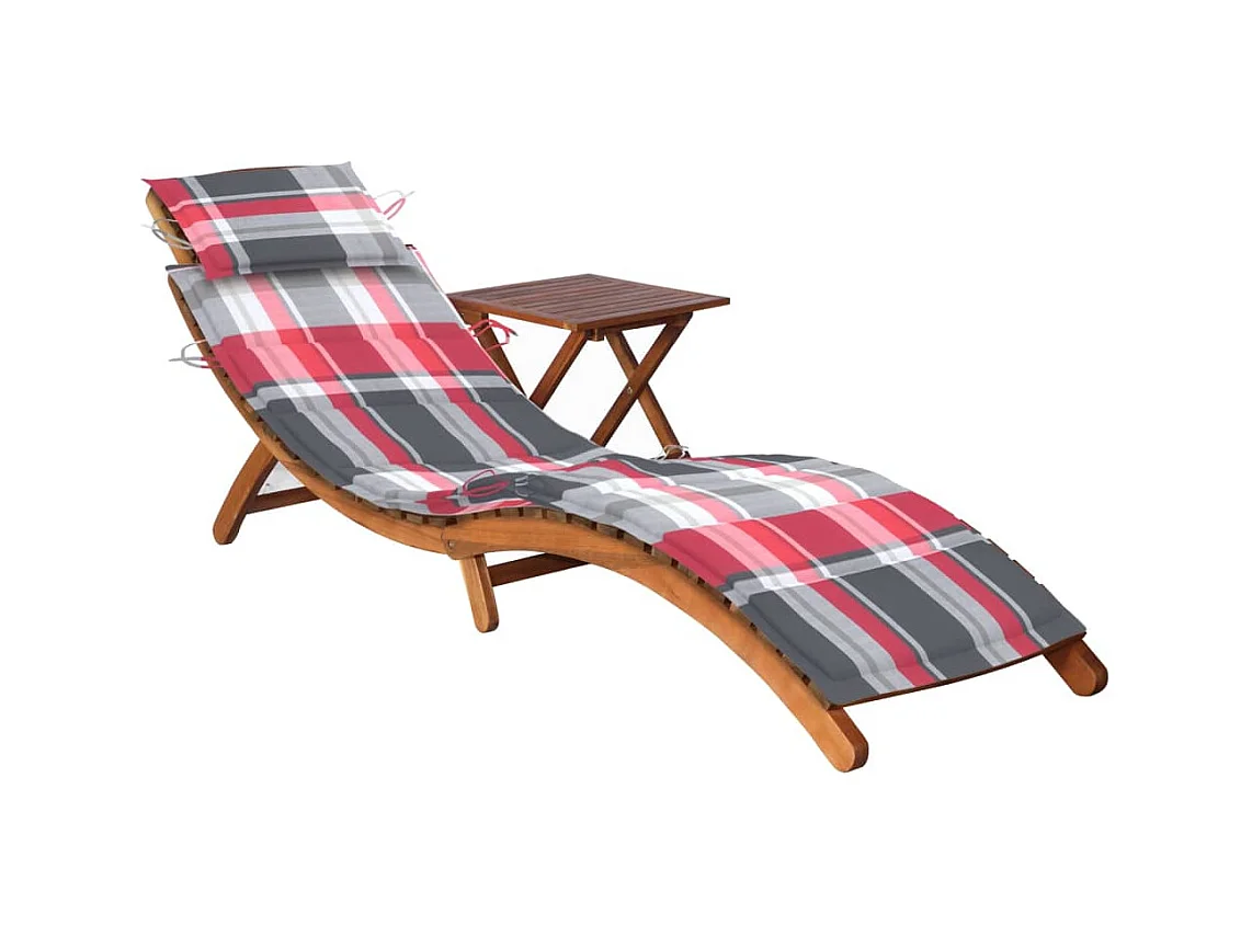 Chaise longue de jardin avec table et coussin Bois d'acacia 8