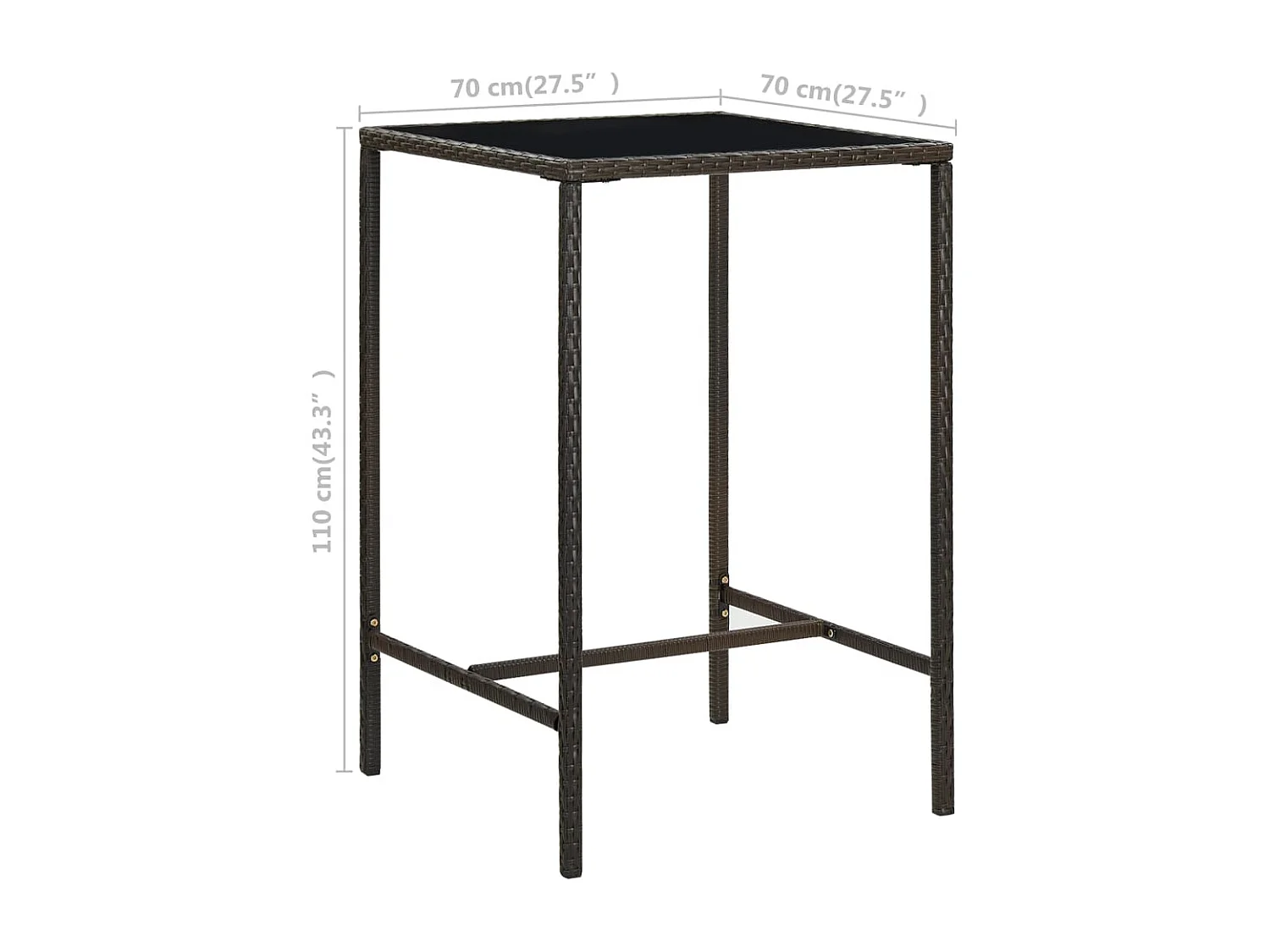 Table de bar de jardin Marron 70x70x110 Résine tressée verre