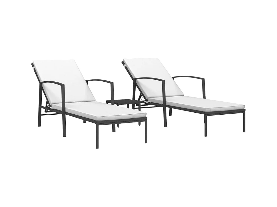 Chaises longues 2 pcs avec table Résine tressée Noir
