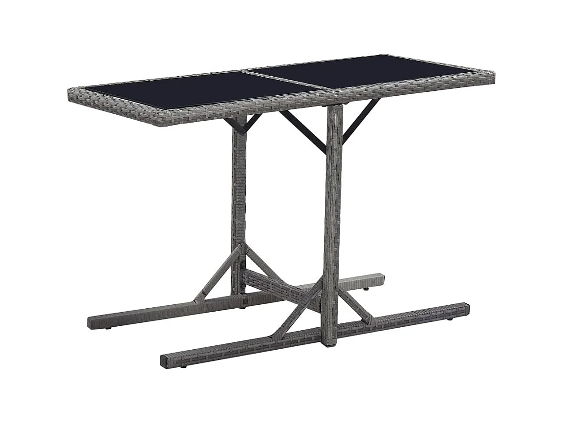 Table de jardin Noir 110x53x72 Verre et résine tressée