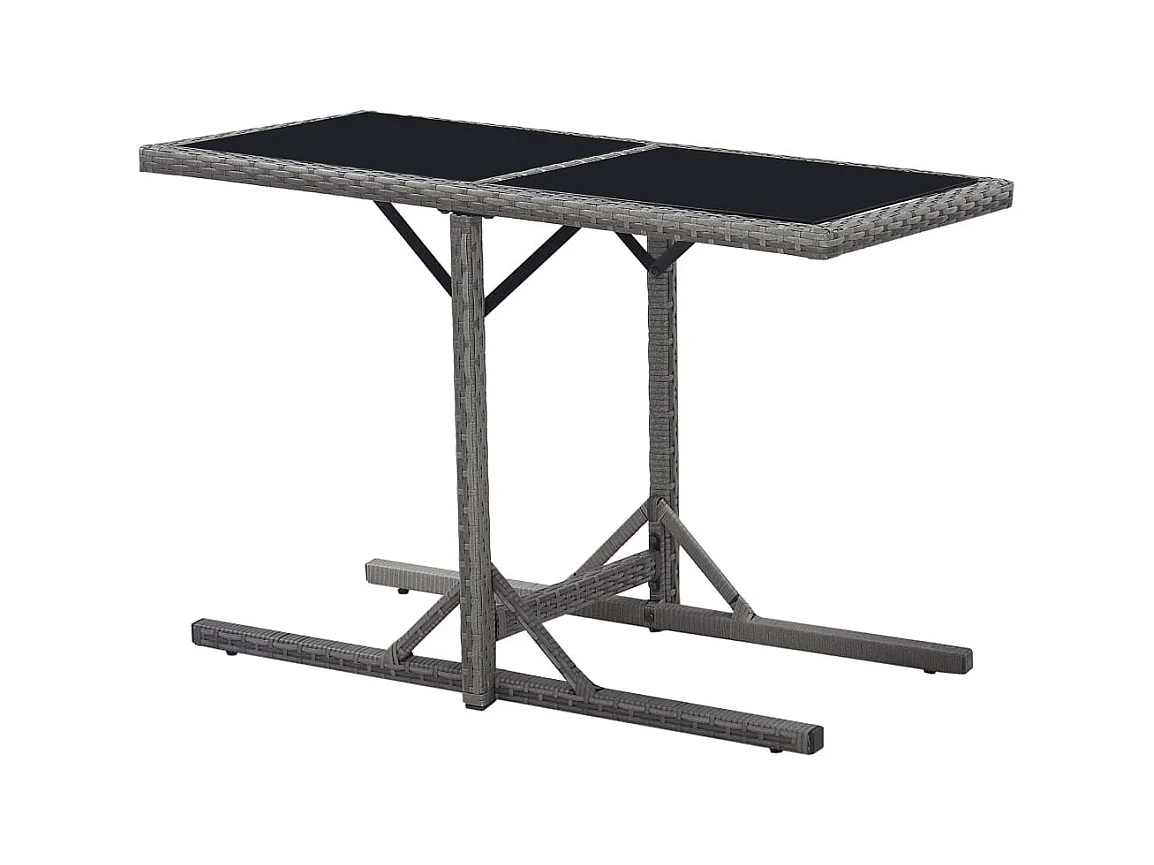 Table de jardin Noir 110x53x72 Verre et résine tressée