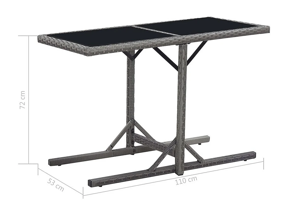 Table de jardin Noir 110x53x72 Verre et résine tressée
