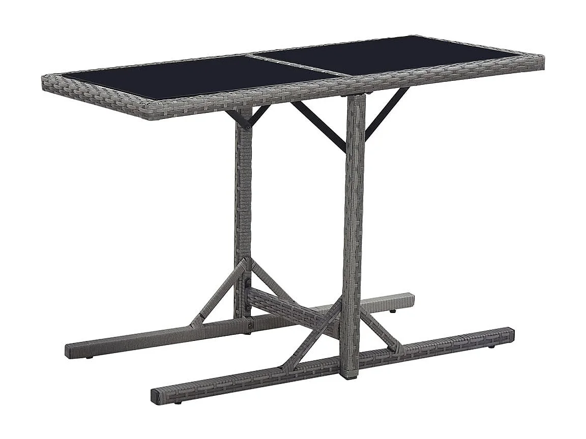 Table de jardin Noir 110x53x72 Verre et résine tressée