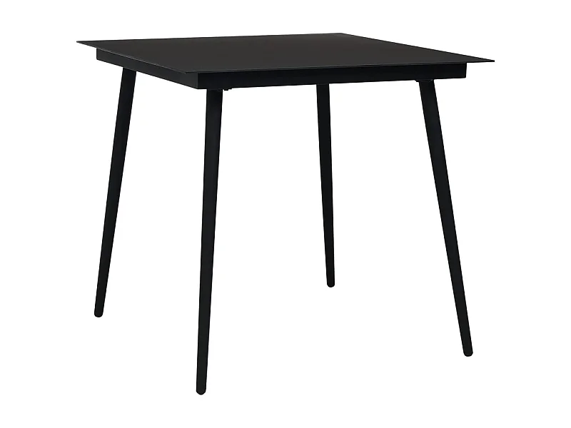 Table à dîner de jardin Noir 80x80x74 Acier et verre 2