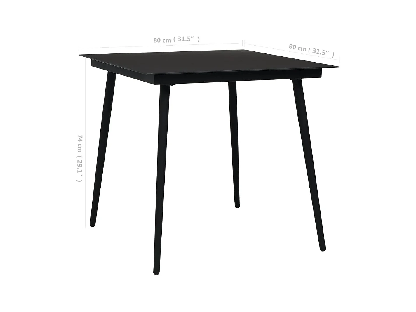 Table à dîner de jardin Noir 80x80x74 Acier et verre 2