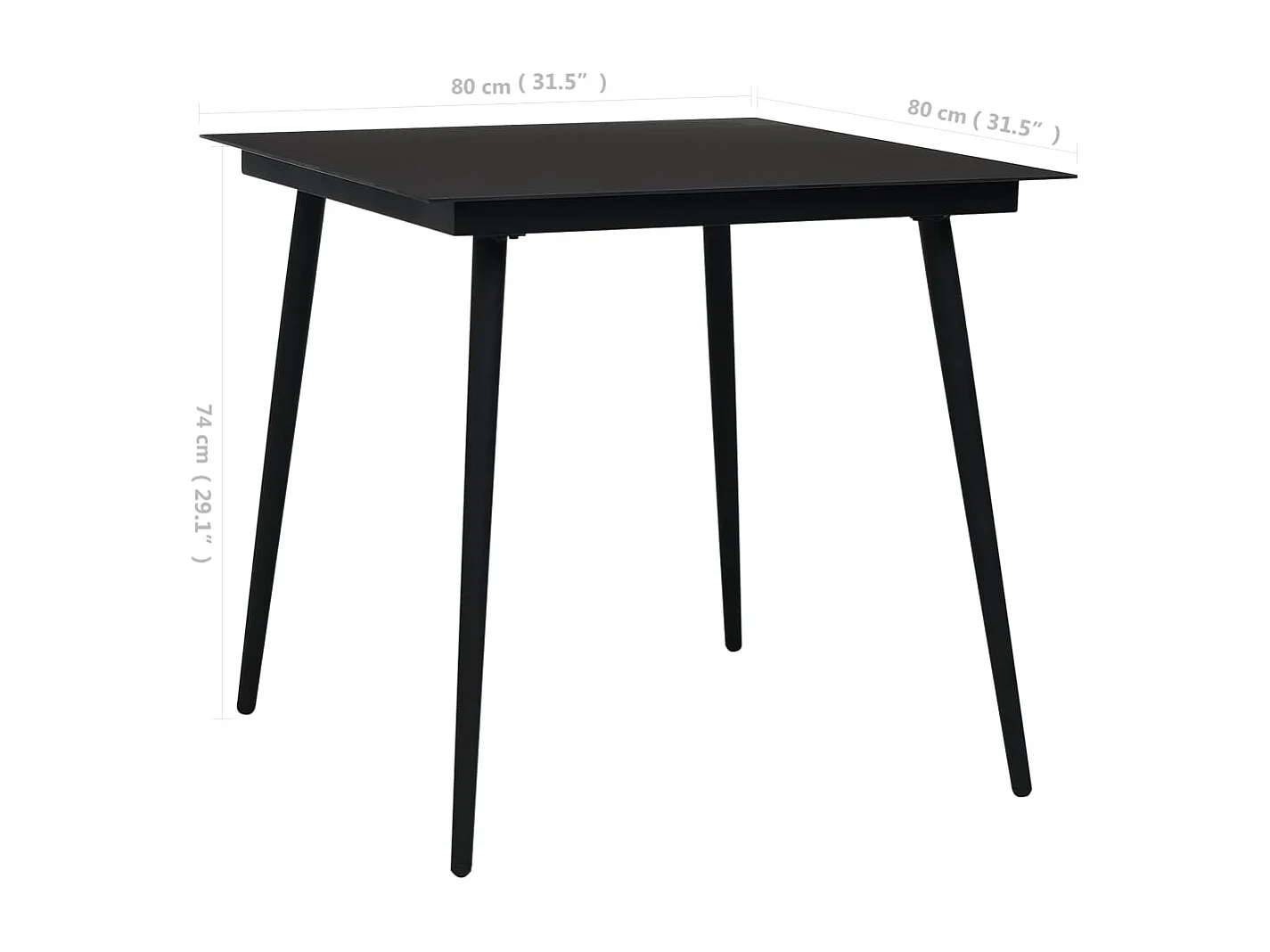 Table à dîner de jardin Noir 80x80x74 Acier et verre 2