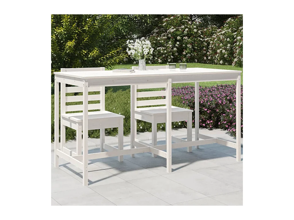 Table de jardin blanc 203,5x90x110 bois massif de pin