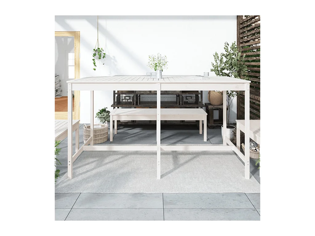 Table de jardin blanc 203,5x90x110 bois massif de pin